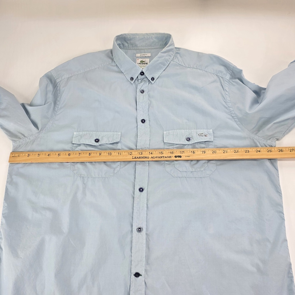 Lacoste Modern Fit Button Down Shirt Mens 46 Blue Cotton Long Sleeve... - Picture 14 of 16